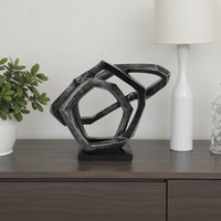 Abstract Decorative Tabletop Sculpture, Gray Resin Geometric, 17 Inch -BM335006