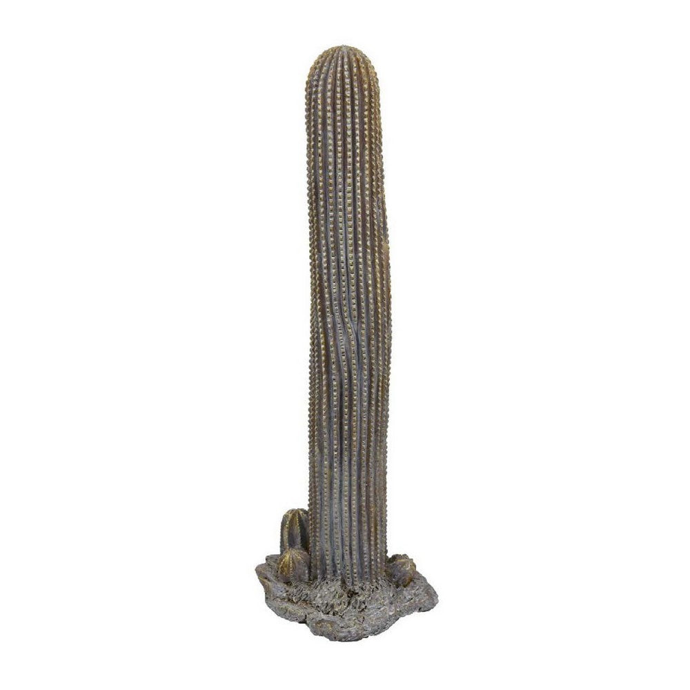 Decorative Cactus Statuette, Gray Resin Sculpted Rocky Base, 20 Inch -BM335007