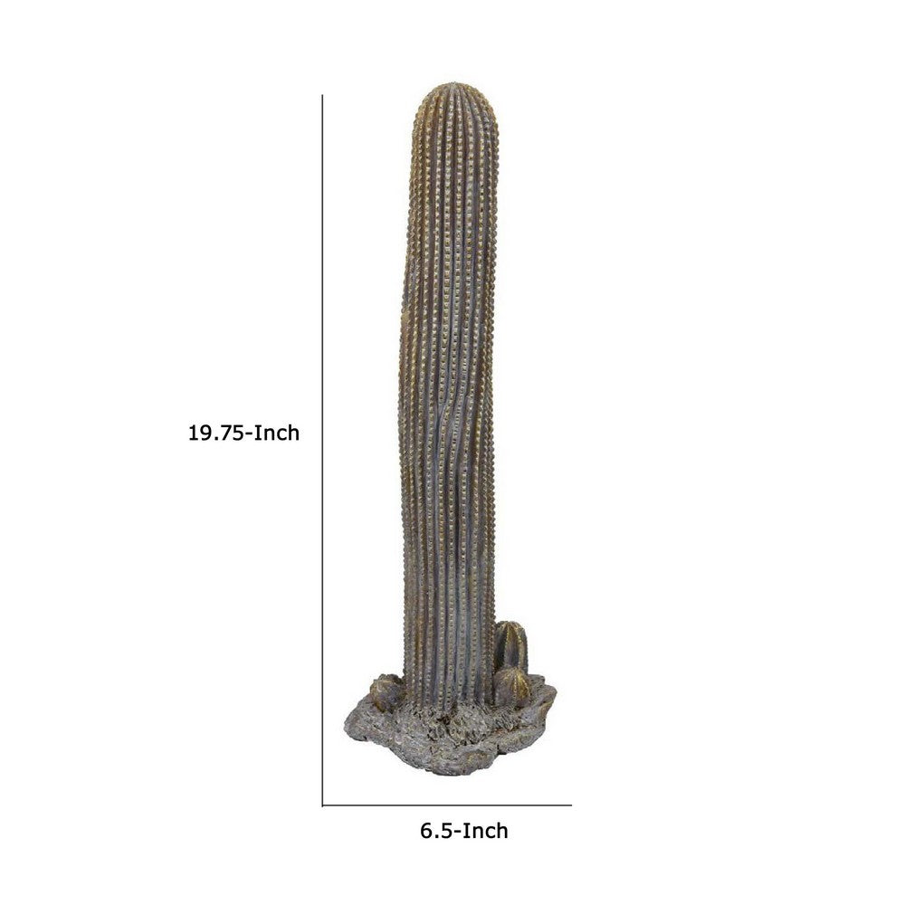 Decorative Cactus Statuette, Gray Resin Sculpted Rocky Base, 20 Inch -BM335007