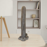Decorative Cactus Statuette, Gray Resin Sculpted Rocky Base, 20 Inch -BM335007