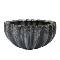 Decorative Bowl, Aqua Gray Ceramic, Fluted Scalloped Sides, 13 Inch -BM335008