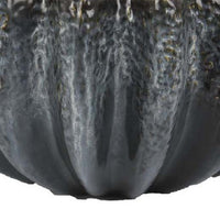 Decorative Bowl, Aqua Gray Ceramic, Fluted Scalloped Sides, 13 Inch -BM335008