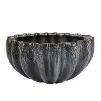Decorative Bowl, Aqua Gray Ceramic, Fluted Scalloped Sides, 13 Inch -BM335008