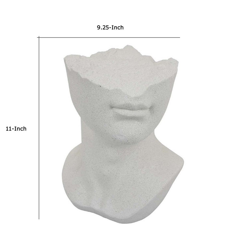Head Statuette Tabletop Decor, White Resin, Fragmented Bust, 11 Inch -BM335011