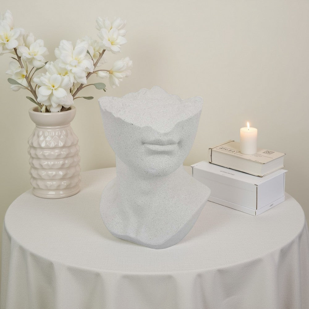 Head Statuette Tabletop Decor, White Resin, Fragmented Bust, 11 Inch -BM335011