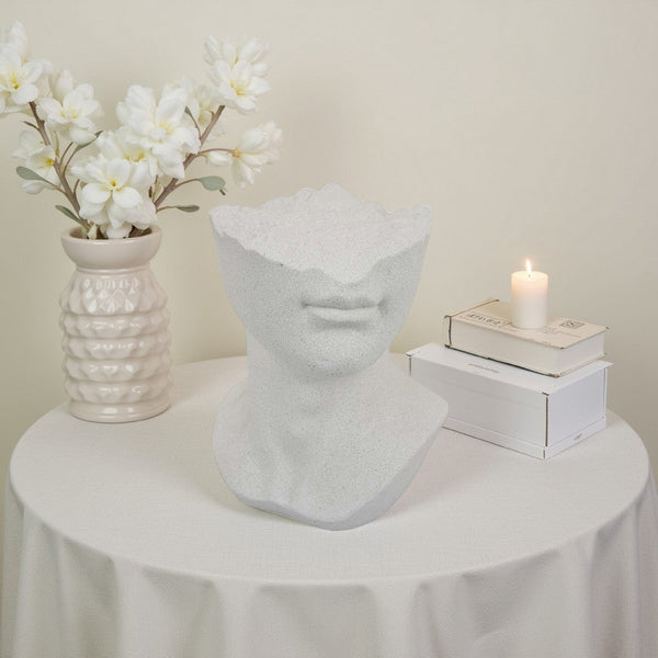 Head Statuette Tabletop Decor, White Resin, Fragmented Bust, 11 Inch -BM335011