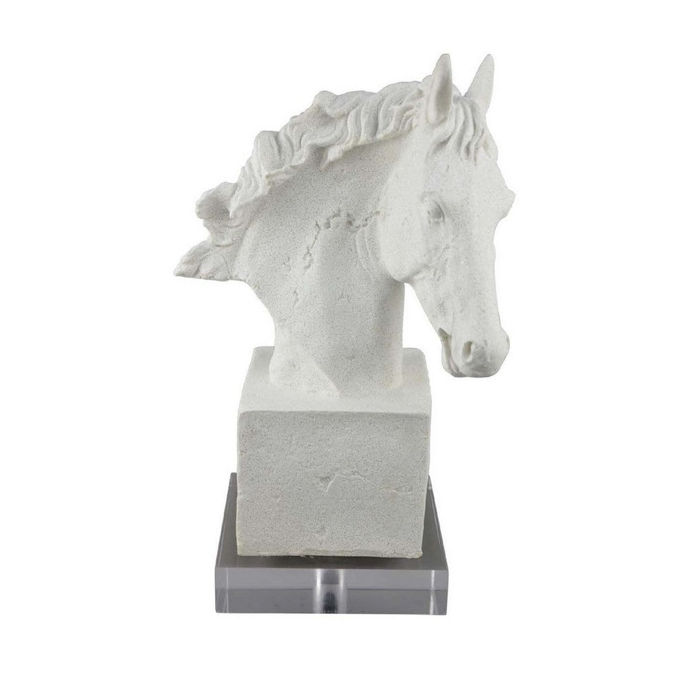 Horse Head Decor, White Resin Frame, Gray Acrylic Base 13 Inch -BM335012