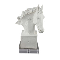 Horse Head Decor, White Resin Frame, Gray Acrylic Base 13 Inch -BM335012
