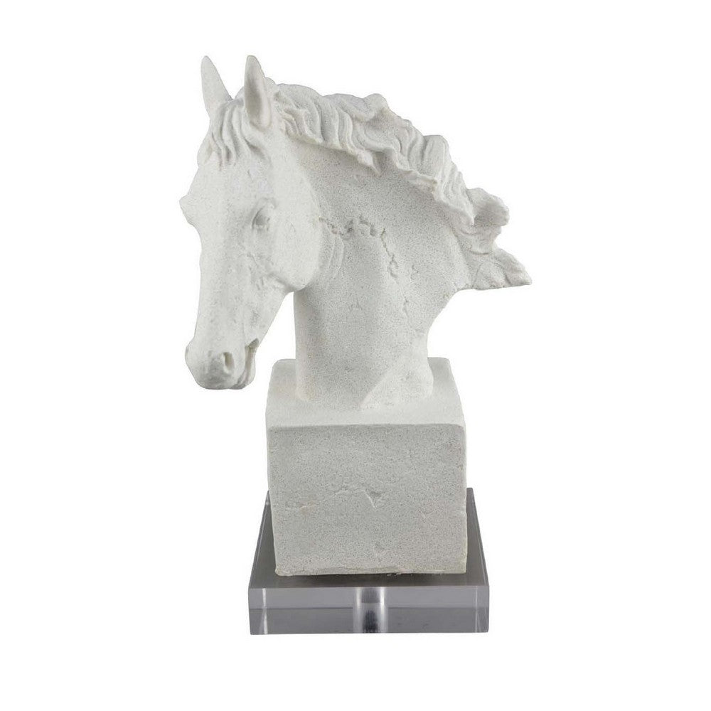 Horse Head Decor, White Resin Frame, Gray Acrylic Base 13 Inch -BM335012