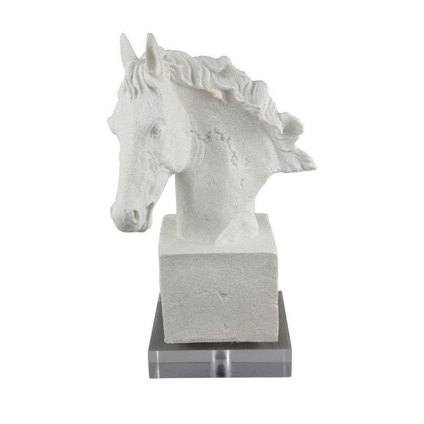 Horse Head Decor, White Resin Frame, Gray Acrylic Base 13 Inch -BM335012
