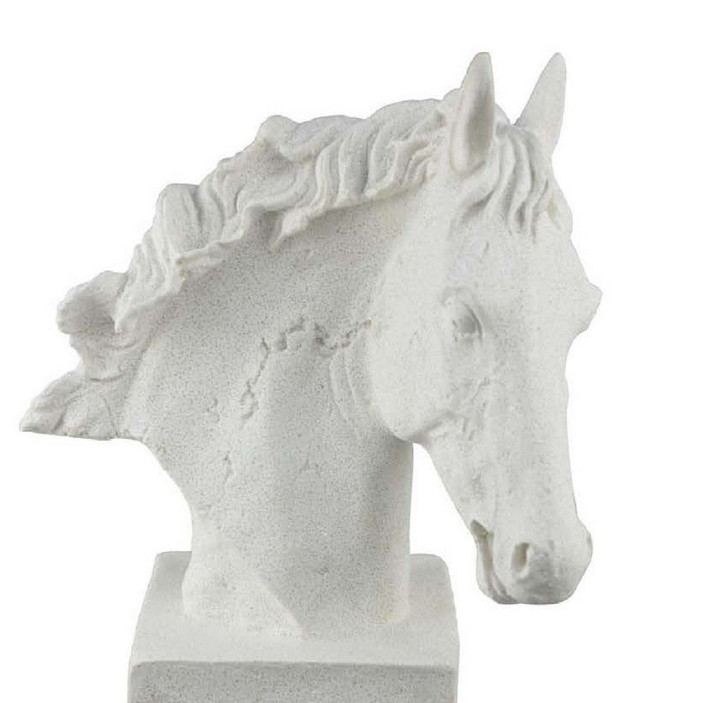 Horse Head Decor, White Resin Frame, Gray Acrylic Base 13 Inch -BM335012