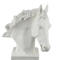 Horse Head Decor, White Resin Frame, Gray Acrylic Base 13 Inch -BM335012