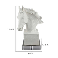 Horse Head Decor, White Resin Frame, Gray Acrylic Base 13 Inch -BM335012