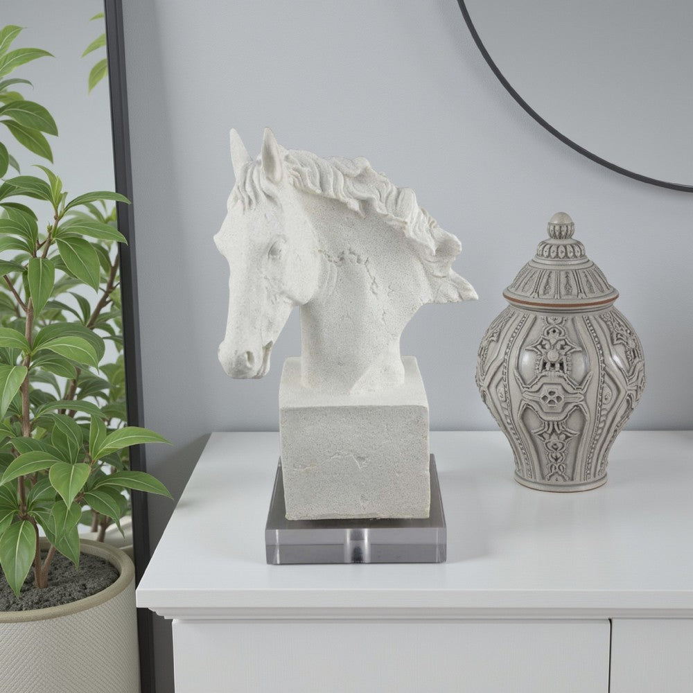 Horse Head Decor, White Resin Frame, Gray Acrylic Base 13 Inch -BM335012