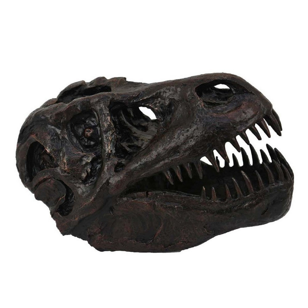 T Rex Skull Decor, Fossil Inspired Dark Brown and Black Resin, 13 Inch -BM335015