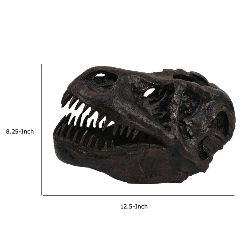 T Rex Skull Decor, Fossil Inspired Dark Brown and Black Resin, 13 Inch -BM335015