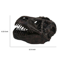 T Rex Skull Decor, Fossil Inspired Dark Brown and Black Resin, 13 Inch -BM335015