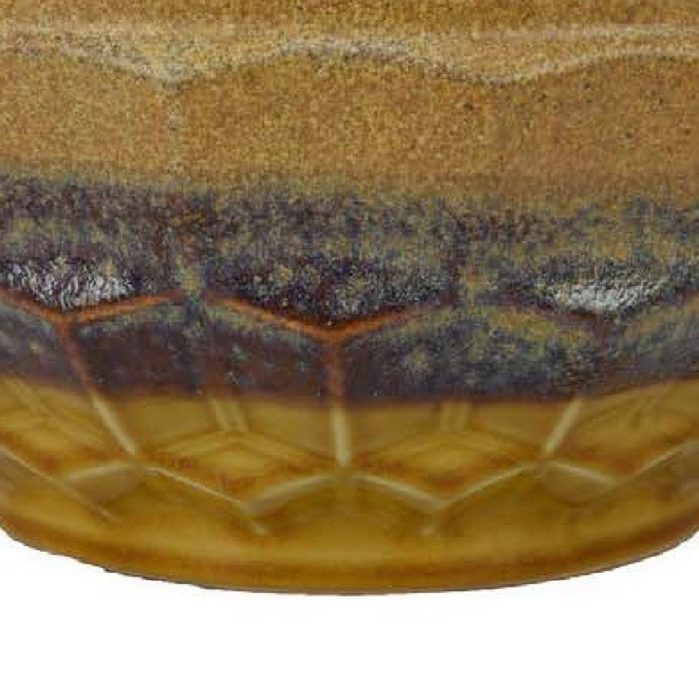 Decorative Bowl, Brown, Gray Ceramic, Intricate Geometric 12 Inch -BM335017
