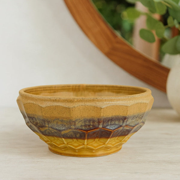 Decorative Bowl, Brown, Gray Ceramic, Intricate Geometric 12 Inch -BM335017