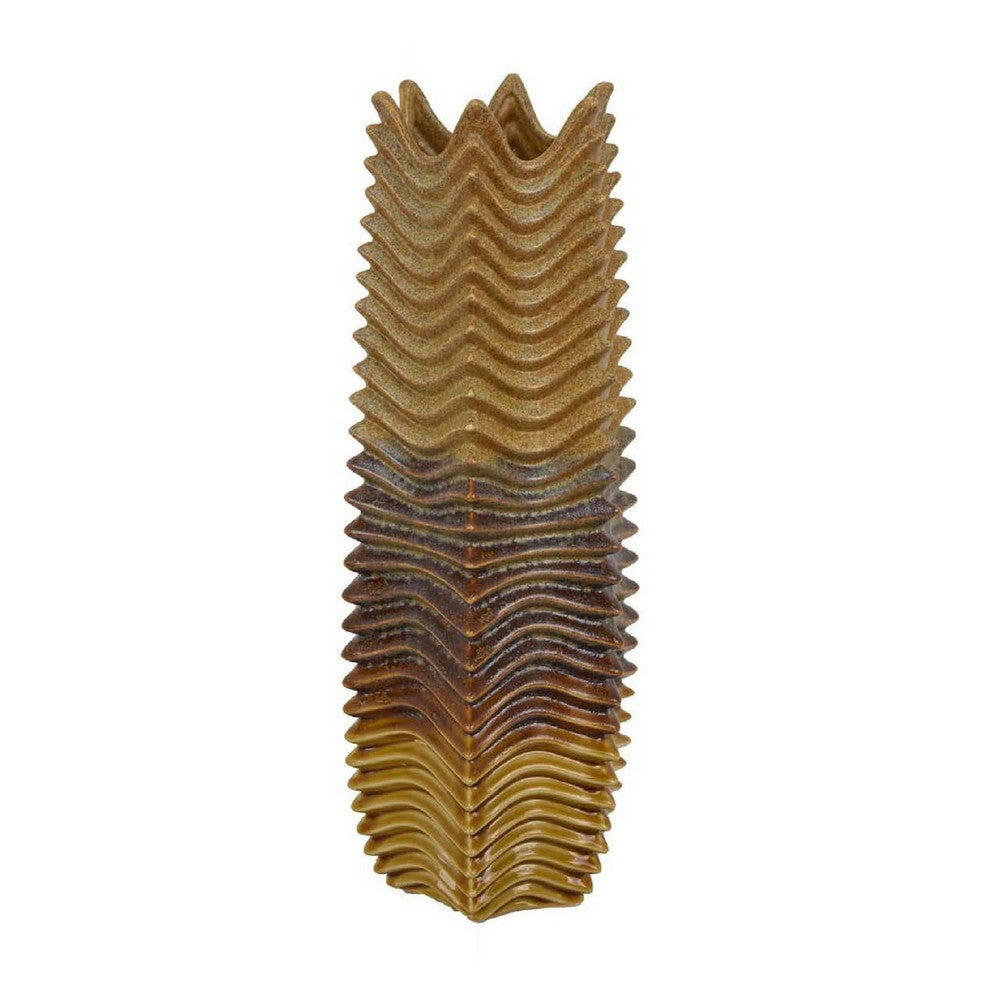 Decorative Vase, Brown, Gray Ceramic Undulating Pattern, 20 Inch -BM335018