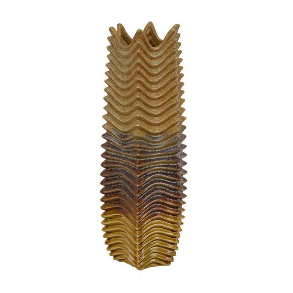 Decorative Vase, Brown, Gray Ceramic Undulating Pattern, 20 Inch -BM335018