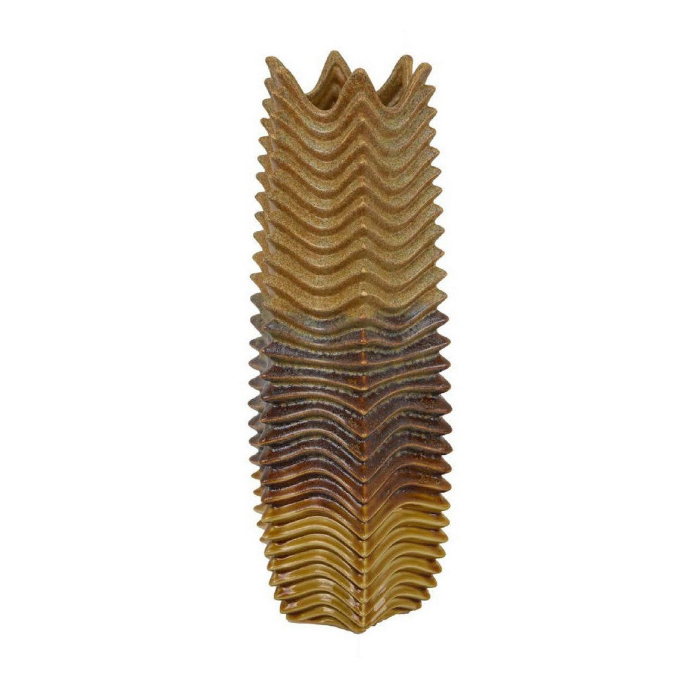 Decorative Vase, Brown, Gray Ceramic Undulating Pattern, 20 Inch -BM335018