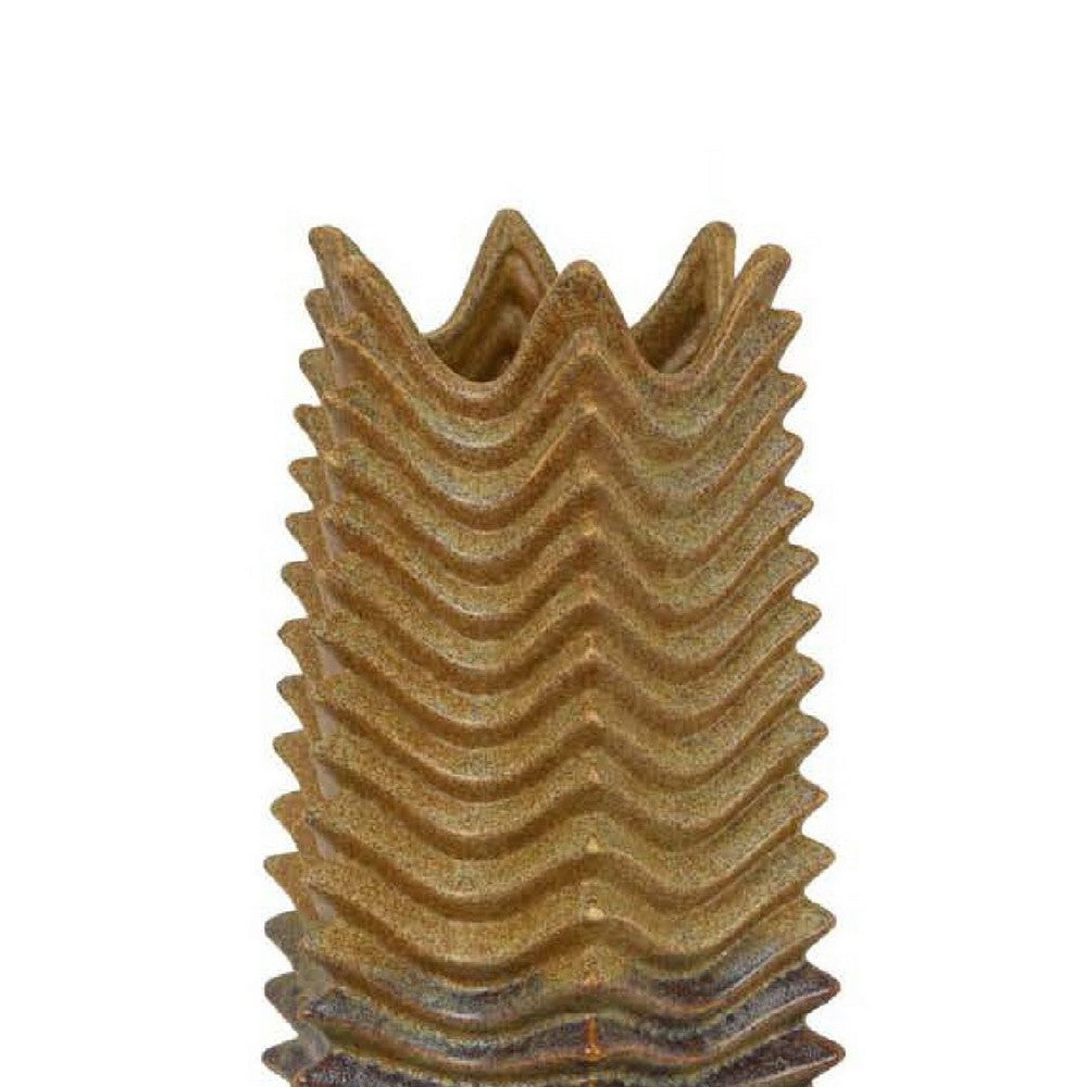 Decorative Vase, Brown, Gray Ceramic Undulating Pattern, 20 Inch -BM335018