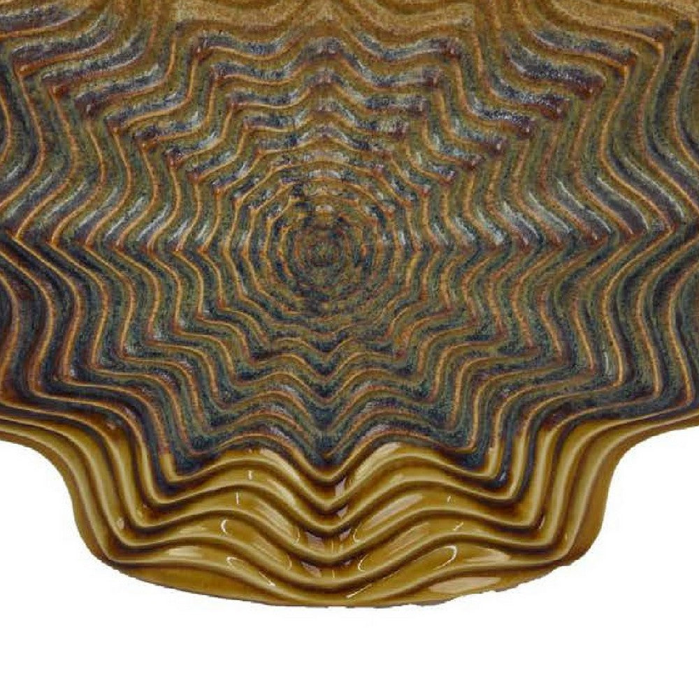 Decorative Vase, Brown, Gray Ceramic, Unique Radial Rosette, 16 Inch -BM335019
