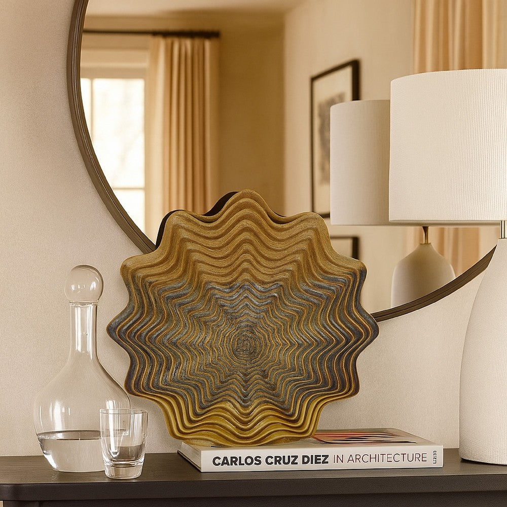 Decorative Vase, Brown, Gray Ceramic, Unique Radial Rosette, 16 Inch -BM335019