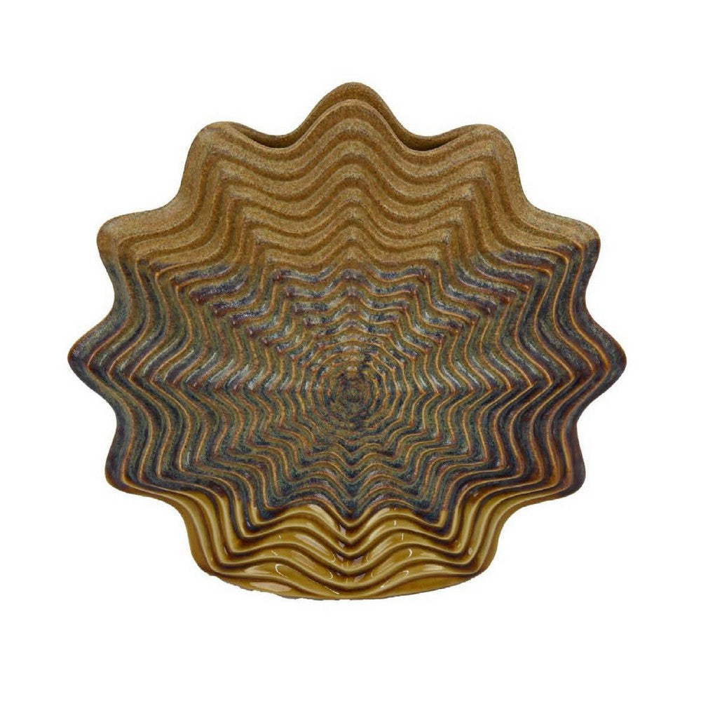 Decorative Vase, Brown, Gray Ceramic, Unique Radial Rosette, 16 Inch -BM335019