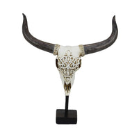 Animal Skull Tabletop Decor, Bone White and Black Resin, 16 Inch -BM335021