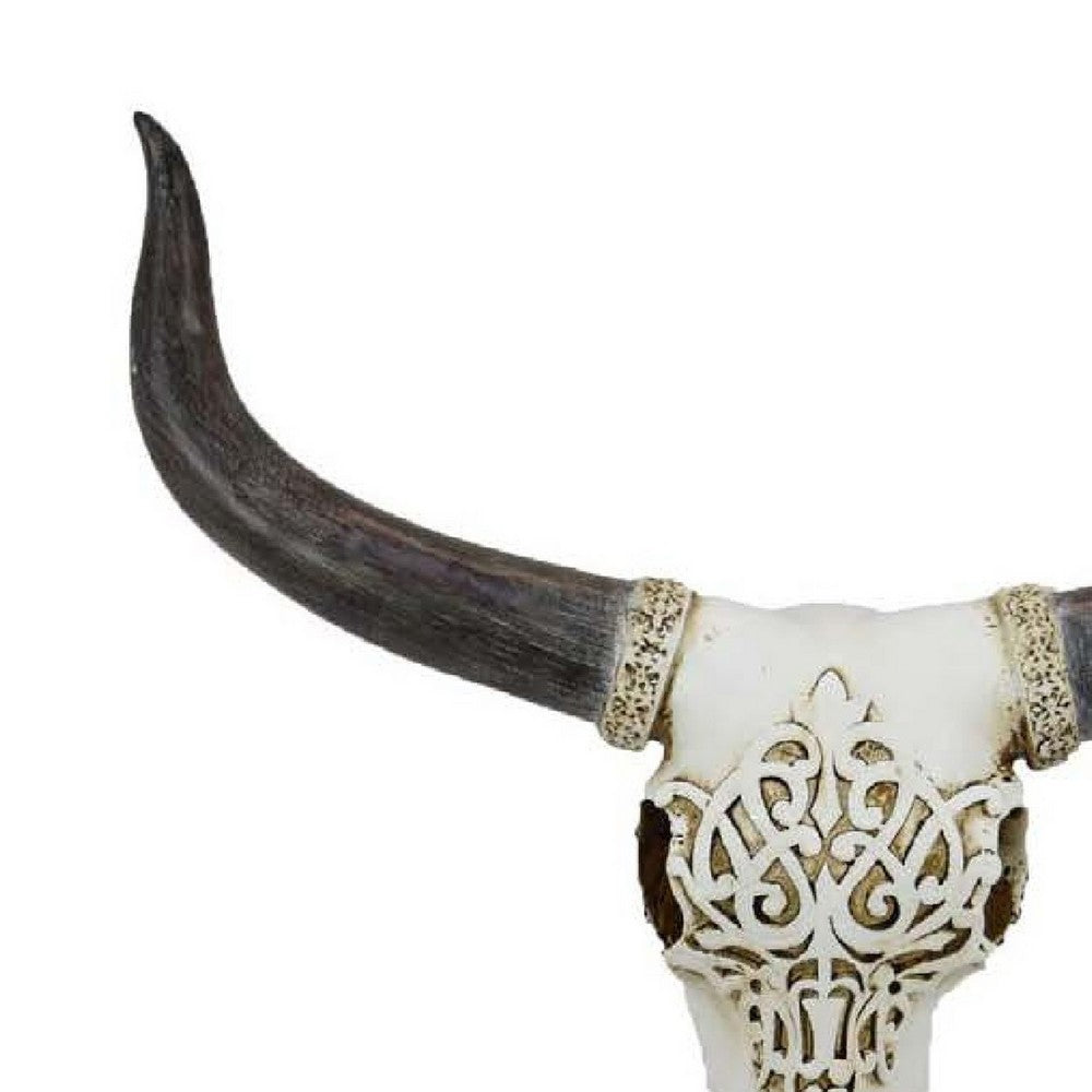 Animal Skull Tabletop Decor, Bone White and Black Resin, 16 Inch -BM335021
