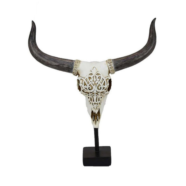 Animal Skull Tabletop Decor, Bone White and Black Resin, 16 Inch -BM335021