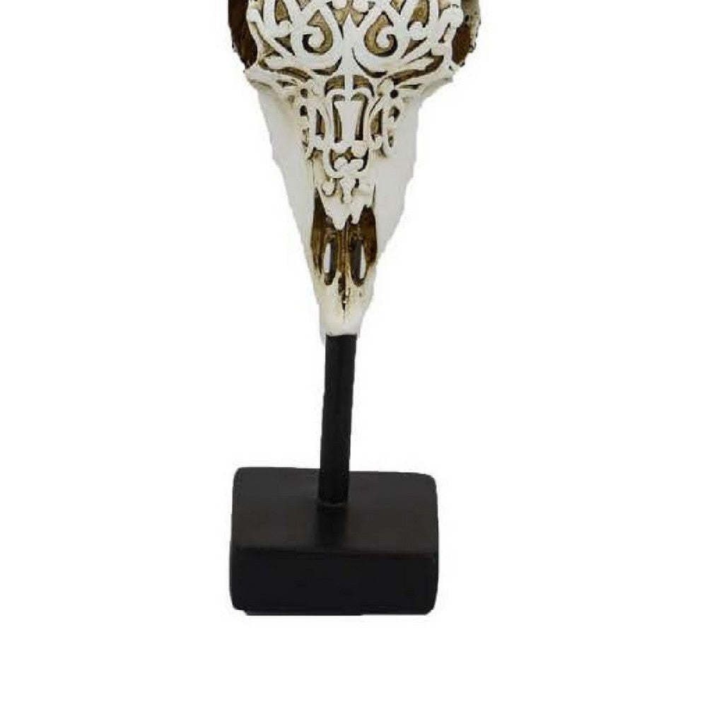 Animal Skull Tabletop Decor, Bone White and Black Resin, 16 Inch -BM335021