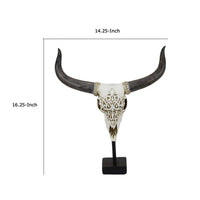 Animal Skull Tabletop Decor, Bone White and Black Resin, 16 Inch -BM335021