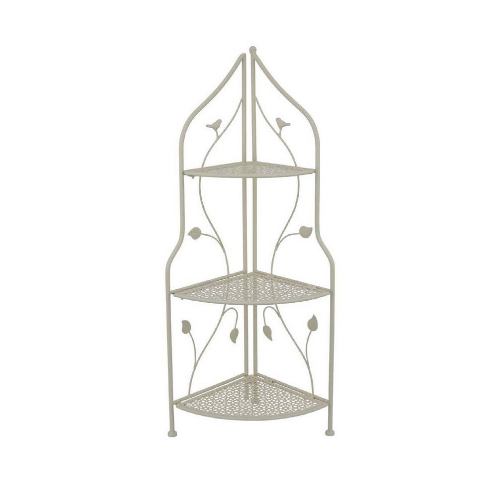 3 Tier Corner Plant Stand Shelves, Classical White Metal, 36 Inch -BM335022