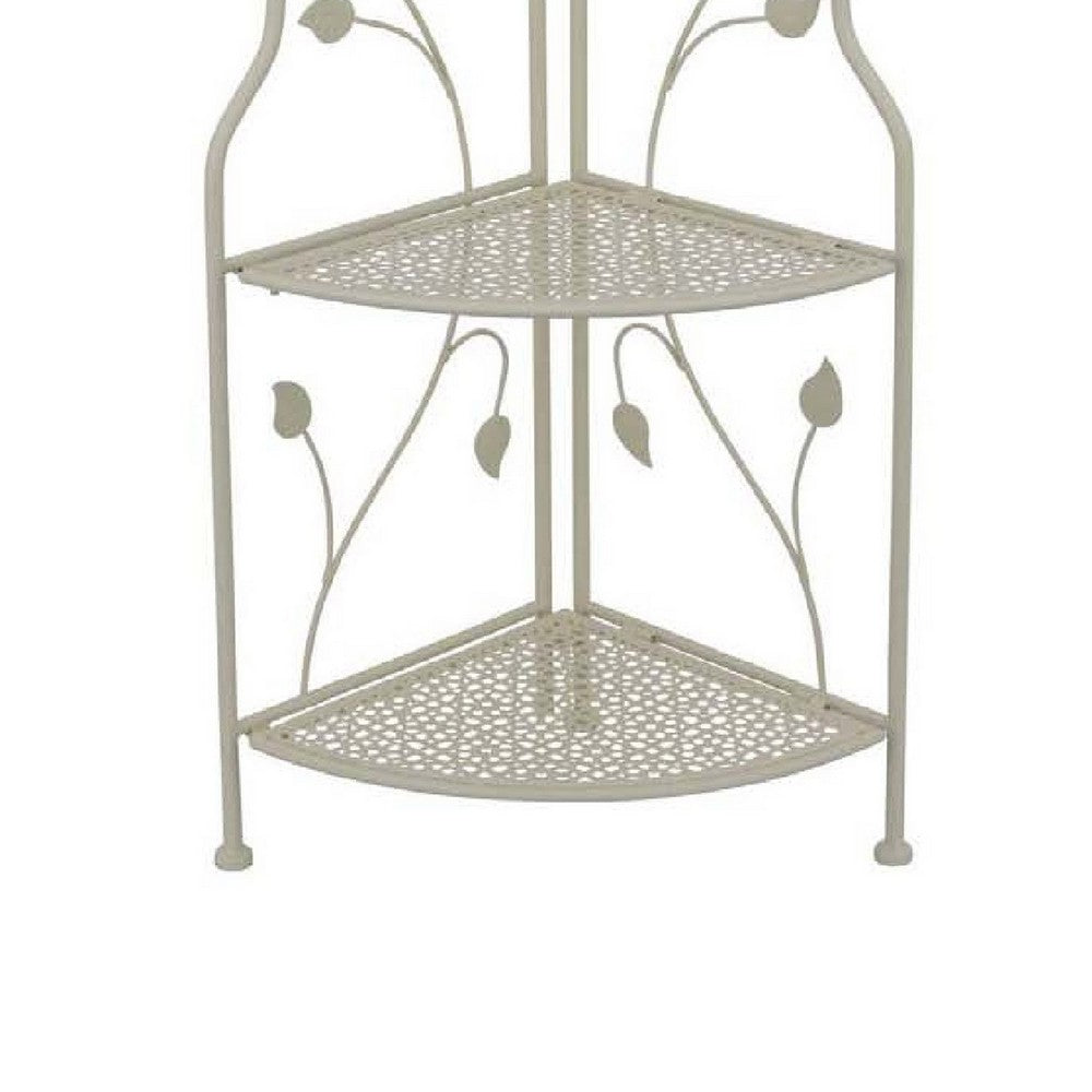 3 Tier Corner Plant Stand Shelves, Classical White Metal, 36 Inch -BM335022