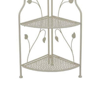 3 Tier Corner Plant Stand Shelves, Classical White Metal, 36 Inch -BM335022