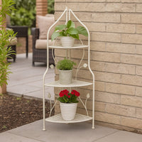 3 Tier Corner Plant Stand Shelves, Classical White Metal, 36 Inch -BM335022