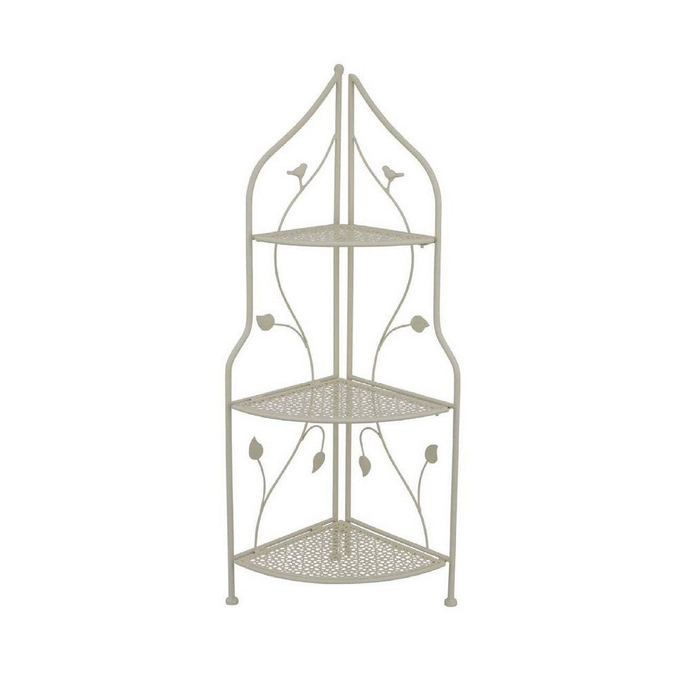 3 Tier Corner Plant Stand Shelves, Classical White Metal, 36 Inch -BM335022