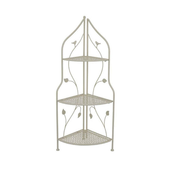 3 Tier Corner Plant Stand Shelves, Classical White Metal, 36 Inch -BM335022