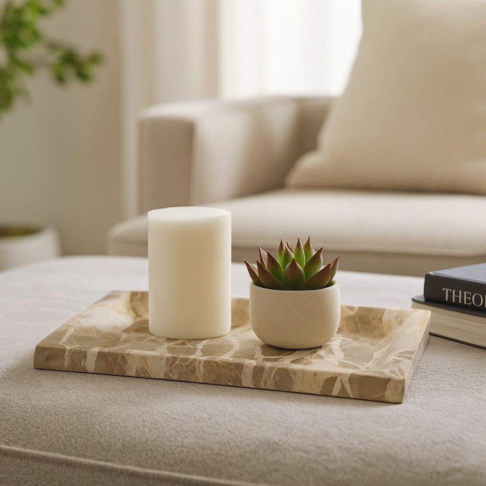 Decorative Accessory Tray, Capri Beige and Gray Marble Finish, 16 Inch -BM335023