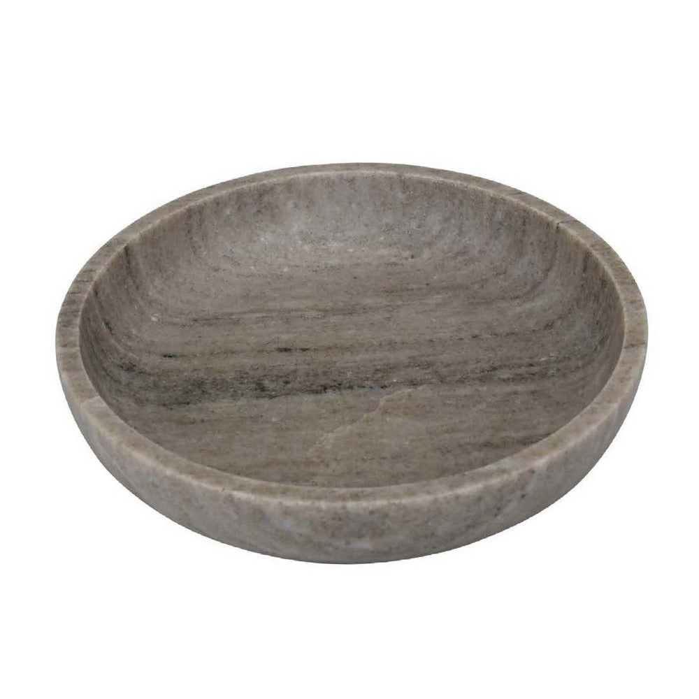 Decorative Bowl, Gray Marble, Natural Veining Patterns, 10 Inch Round -BM335024