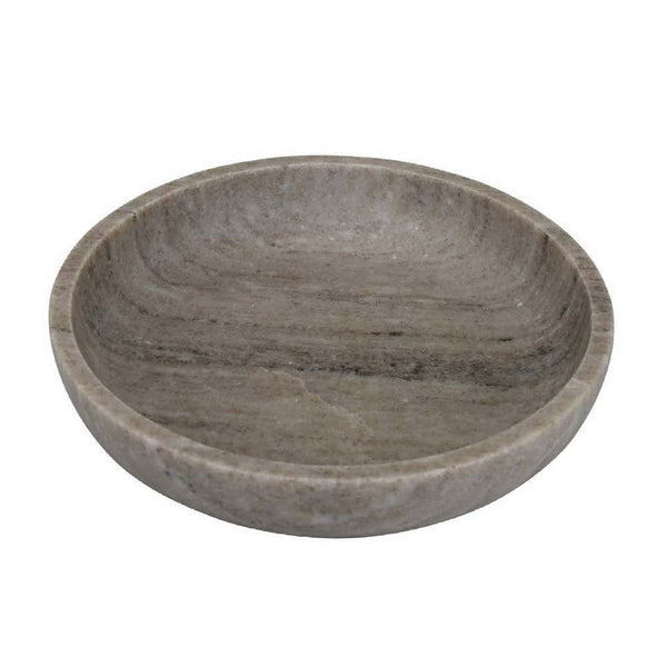 Decorative Bowl, Gray Marble, Natural Veining Patterns, 10 Inch Round -BM335024