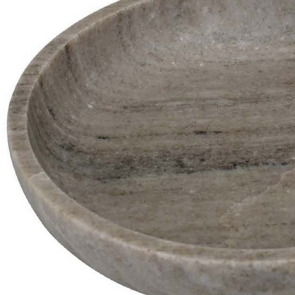 Decorative Bowl, Gray Marble, Natural Veining Patterns, 10 Inch Round -BM335024