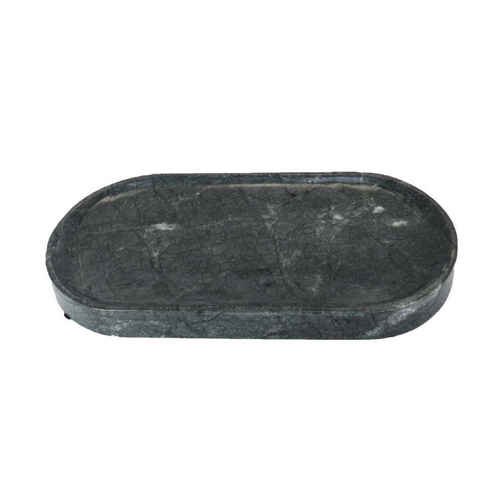 Decorative Oval Tray, Green Marble, Unique Veining Pattern, 14 Inch -BM335026