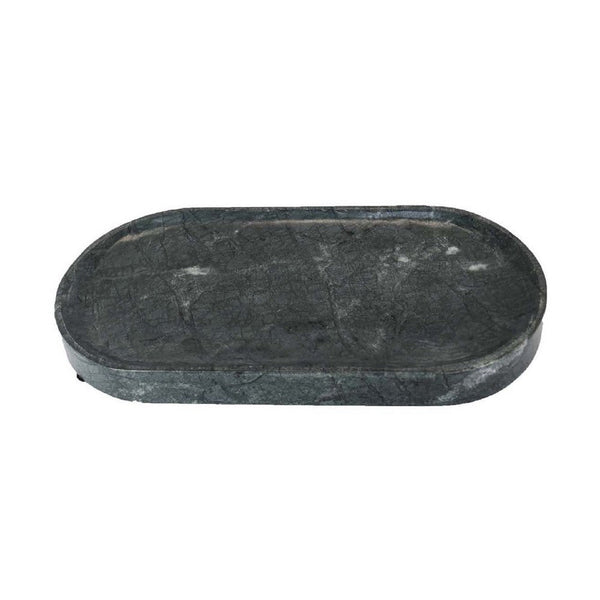 Decorative Oval Tray, Green Marble, Unique Veining Pattern, 14 Inch -BM335026