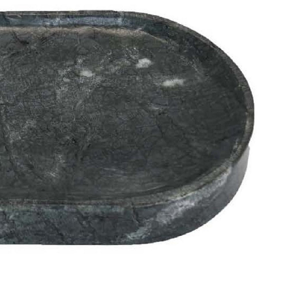 Decorative Oval Tray, Green Marble, Unique Veining Pattern, 14 Inch -BM335026
