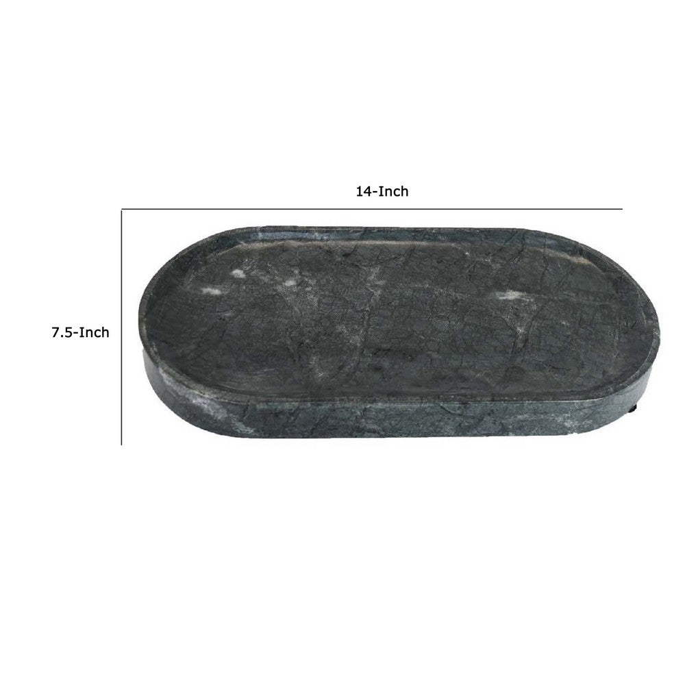 Decorative Oval Tray, Green Marble, Unique Veining Pattern, 14 Inch -BM335026