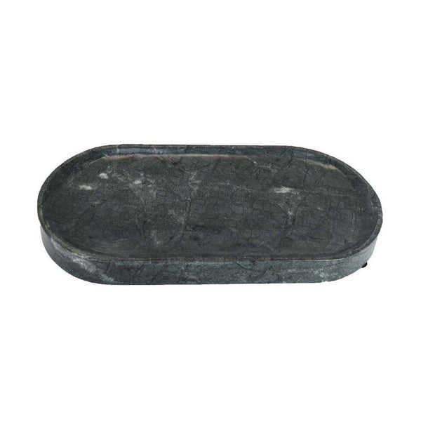 Decorative Oval Tray, Green Marble, Unique Veining Pattern, 14 Inch -BM335026